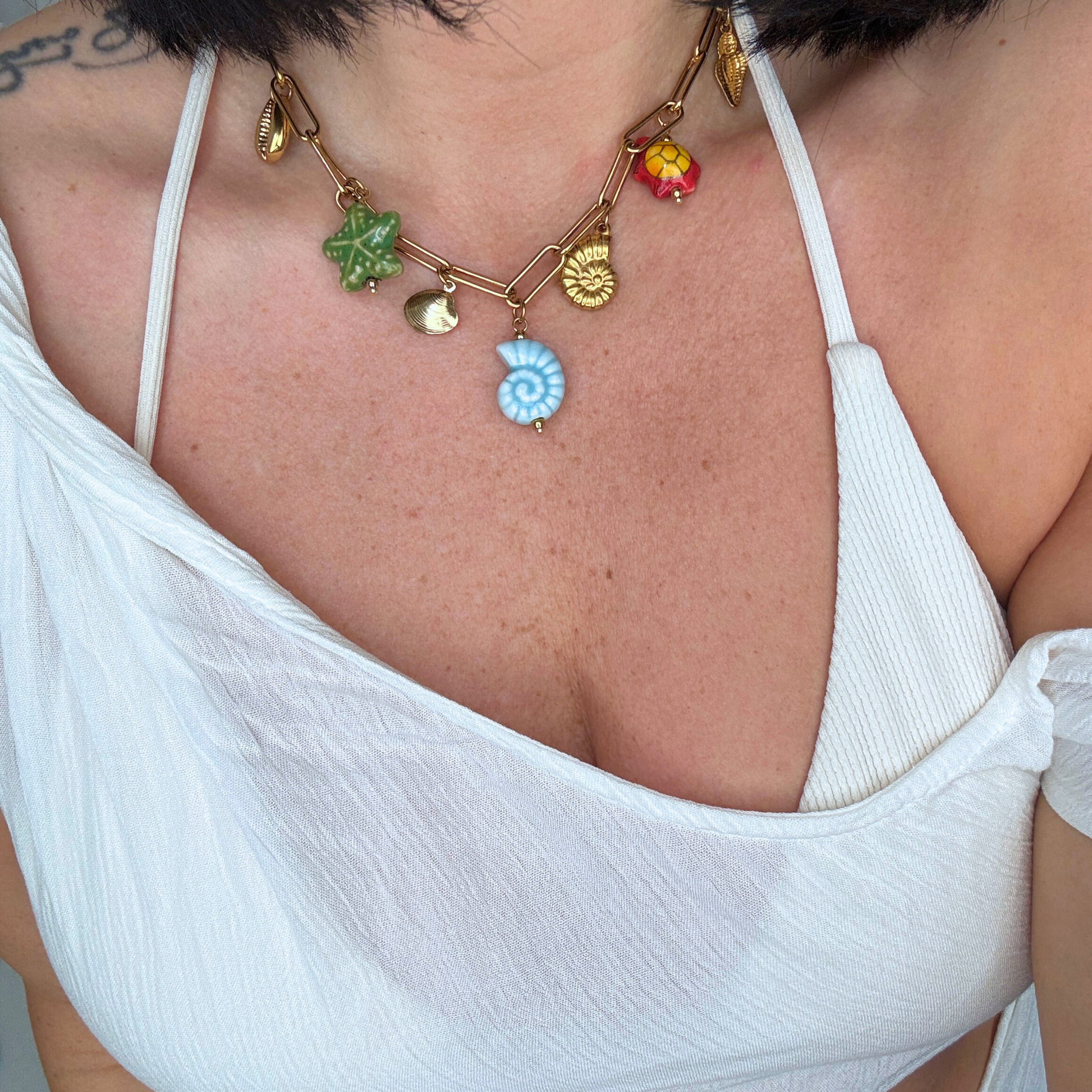 Hawaii Multi-charm Multicolour Gold Necklace by Kataleya Jewellery.
