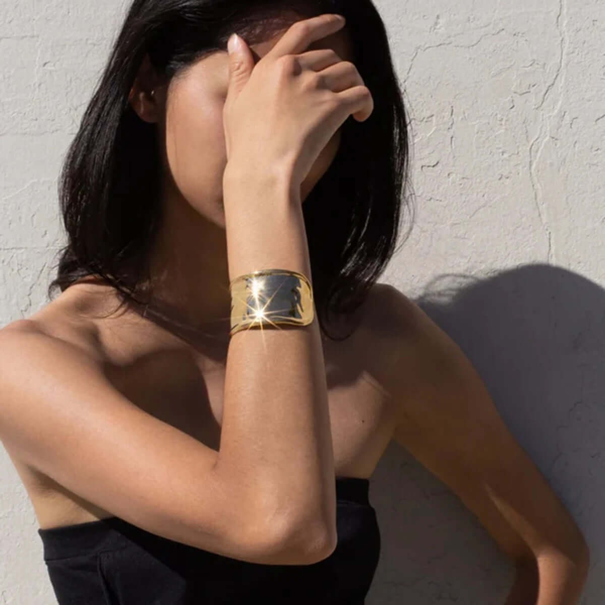 Chunky Cuff Gold Open Bangle by Kataleya