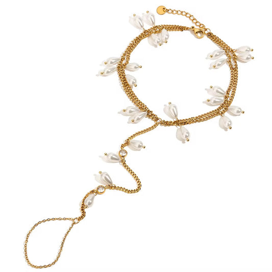Pearl  Gold Toe Ring Anklet | Anklet UK |  Waterproof | Tarnish free | Kataleya