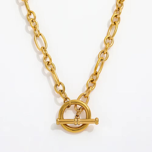 Chunky Gold Plated Stainless Steel T-bar Chain Necklace - Kataleya