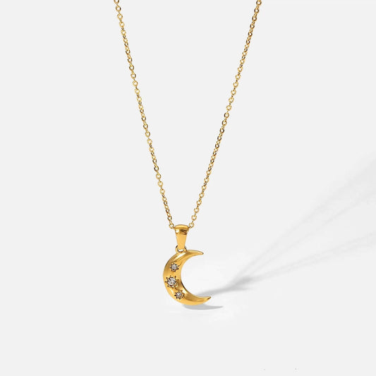 Crescent Moon Gold Pendant Necklace by Kataleya