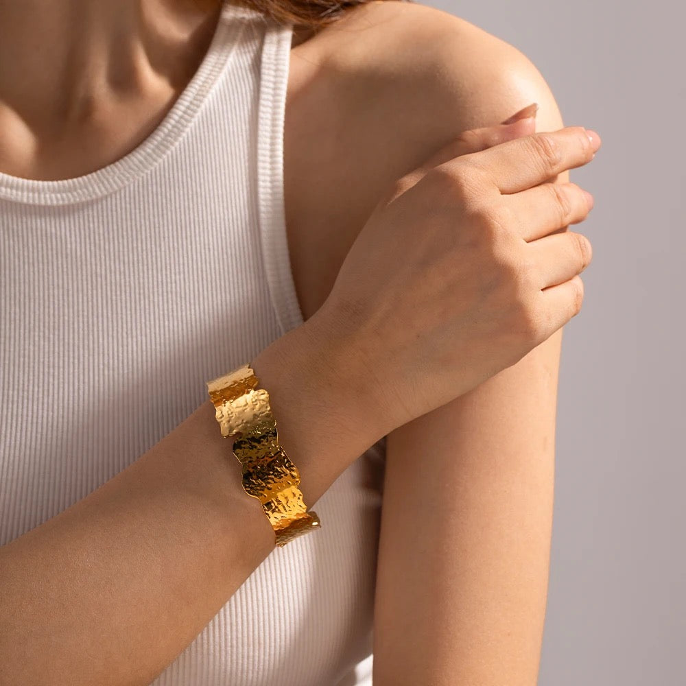 Hammered Gold Irregular Cuff Bangle by Kataleya