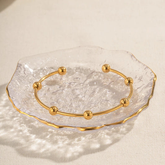 Gold Ball Open Bangle - Add Charms - by Kataleya