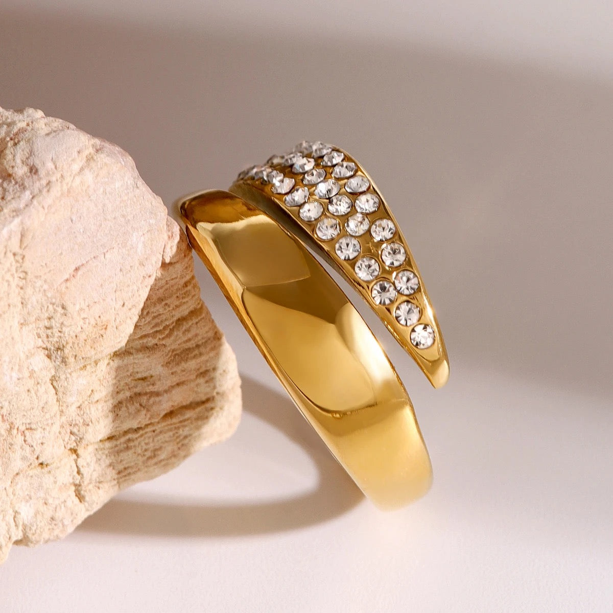 Donna - CZ Gold Adjustable Ring by Kataleya