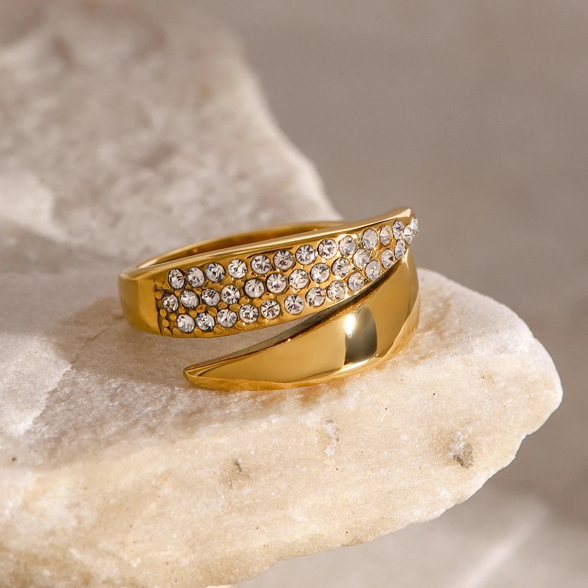 Donna - CZ Gold Adjustable Ring by Kataleya