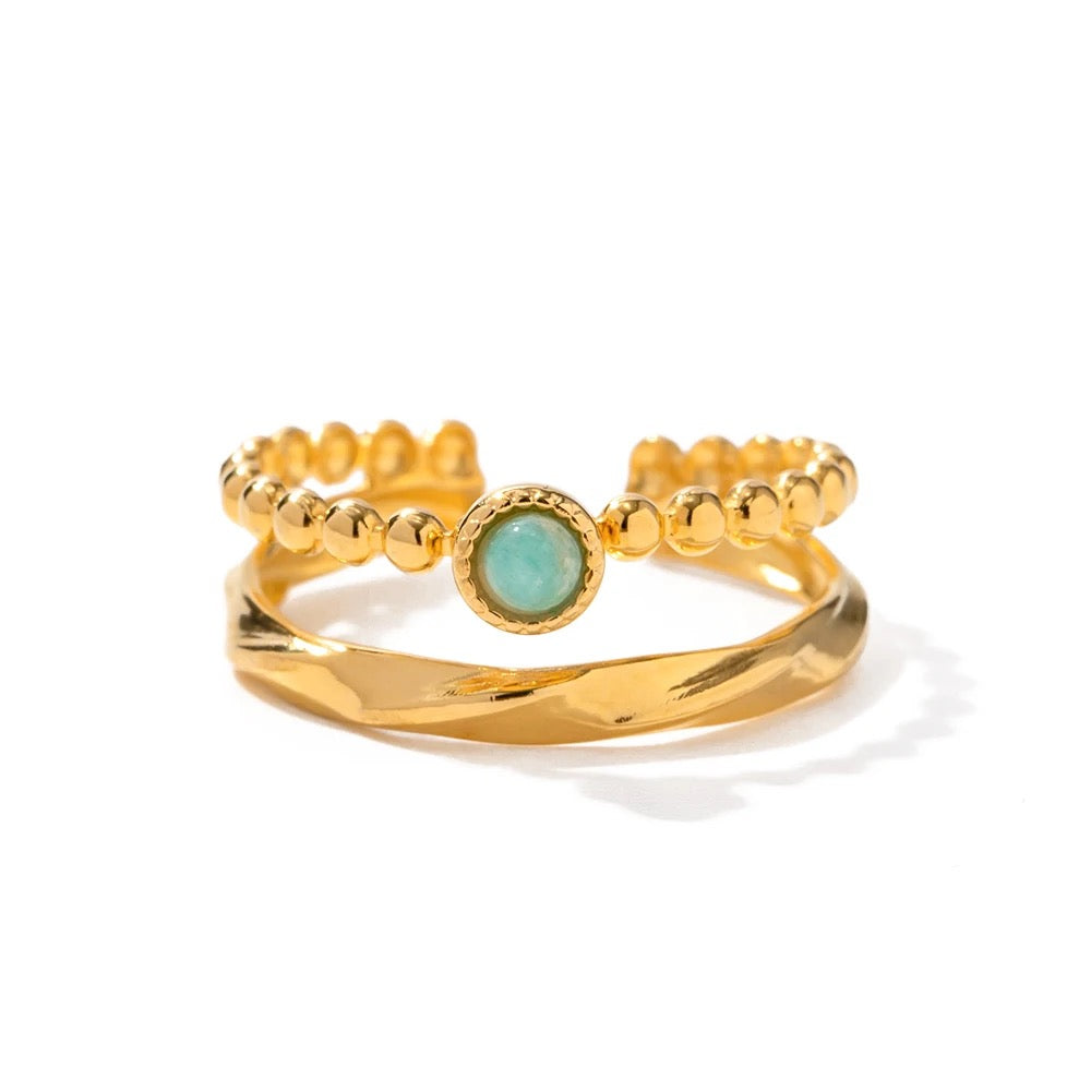 Natural Stone Gold Amazon Adjustable Ring by Kataleya