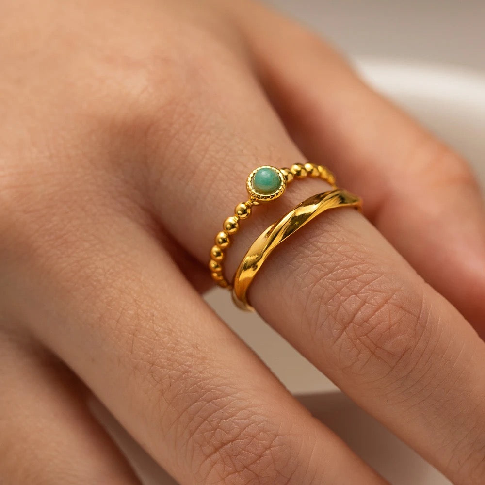 Natural Stone Gold Amazon Adjustable Ring by Kataleya