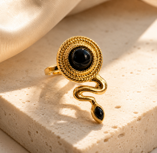 Snake Agate Ring | Adjustable Gold Statement Ring
