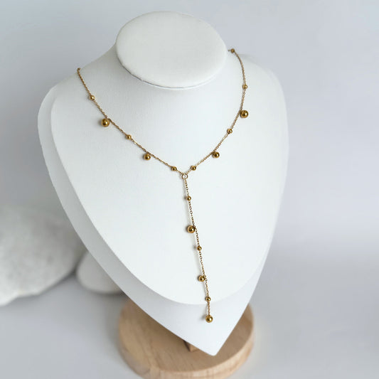 Beaded Lariat Necklace In Gold - Kataleya