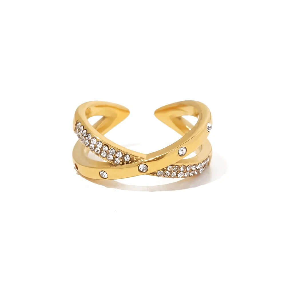 Adjustable Diamond Gold Cross Ring by Kataleya