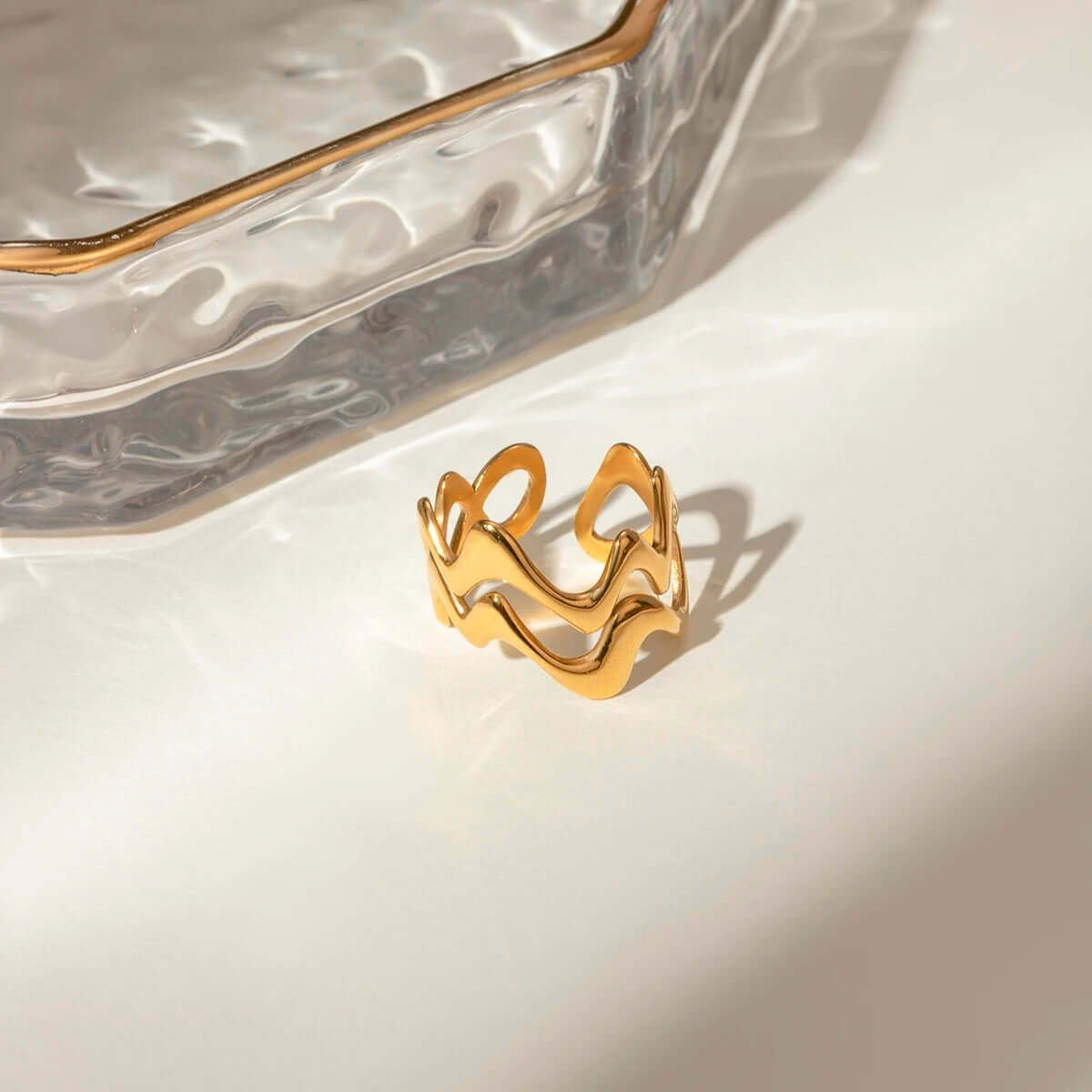 Adjustable Gold Wave Open Ring by Kataleya