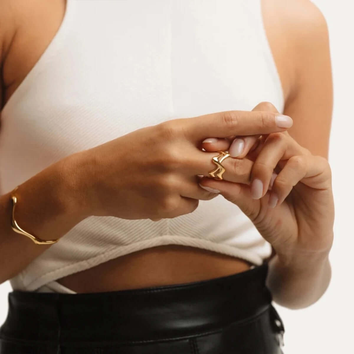 Adjustable Gold Wave Open Ring by Kataleya