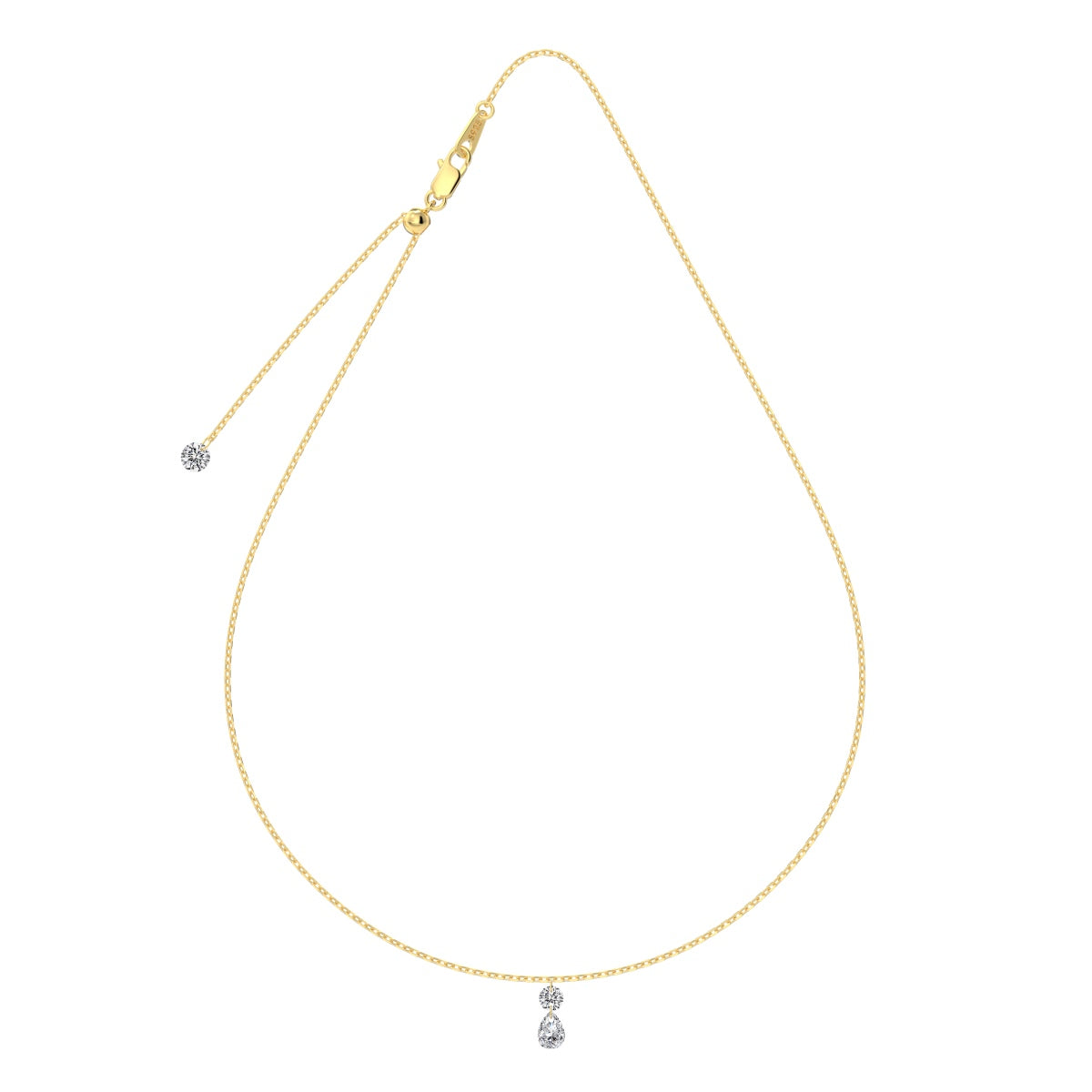 Gold Seraphine Grace necklace with small diamond pendants on a white background - Kataleya Jewelelry