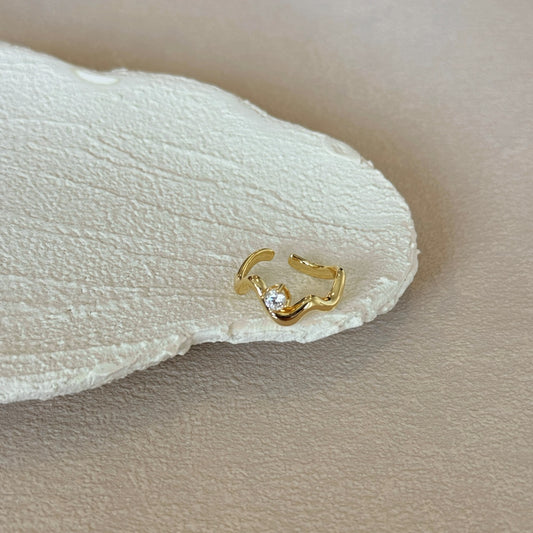SERAPHINE Gold Plated Sterling Silver Wavy Ring - Adjustable Size With Zircon  Stone by Kataleya Jewellery