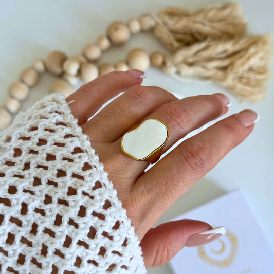 Selene White Shell Statement Ring  by Kataleya Jewelry