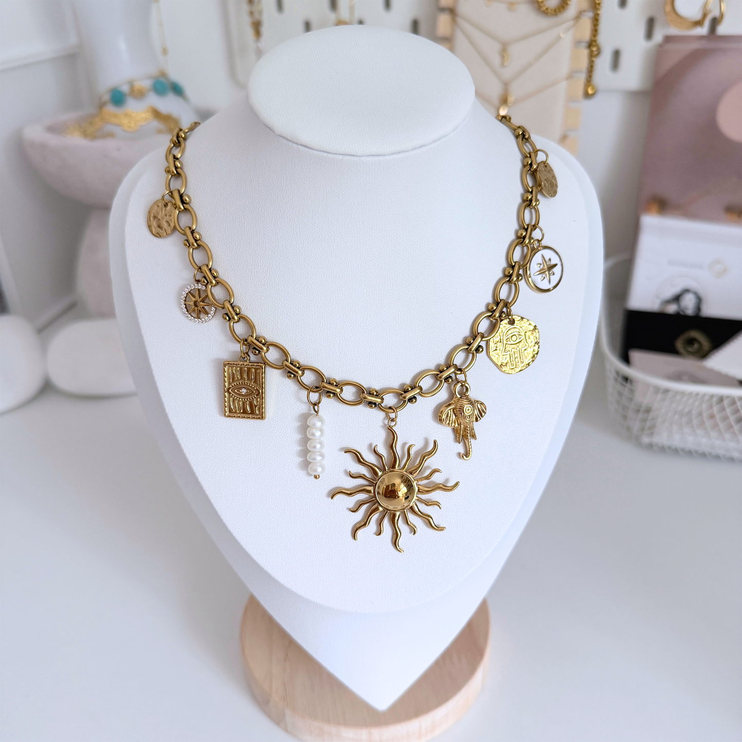 Helia Charm Necklace | Gold Statement Charm Necklace