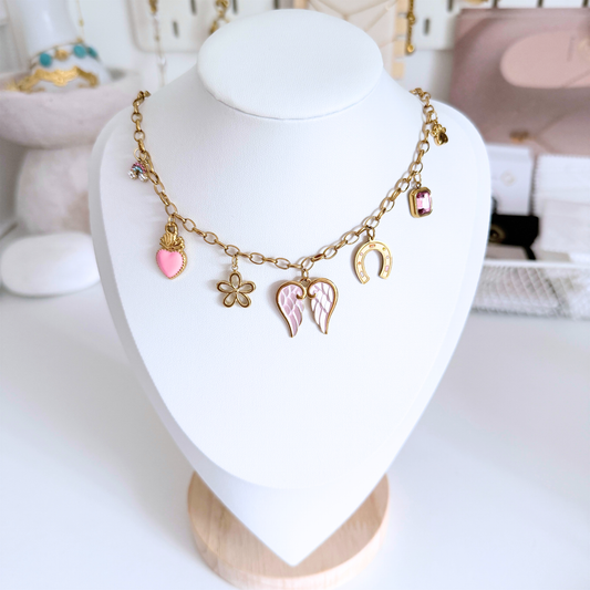 Iris Charm Necklace | Gold Pink Symbolic Charm Necklace
