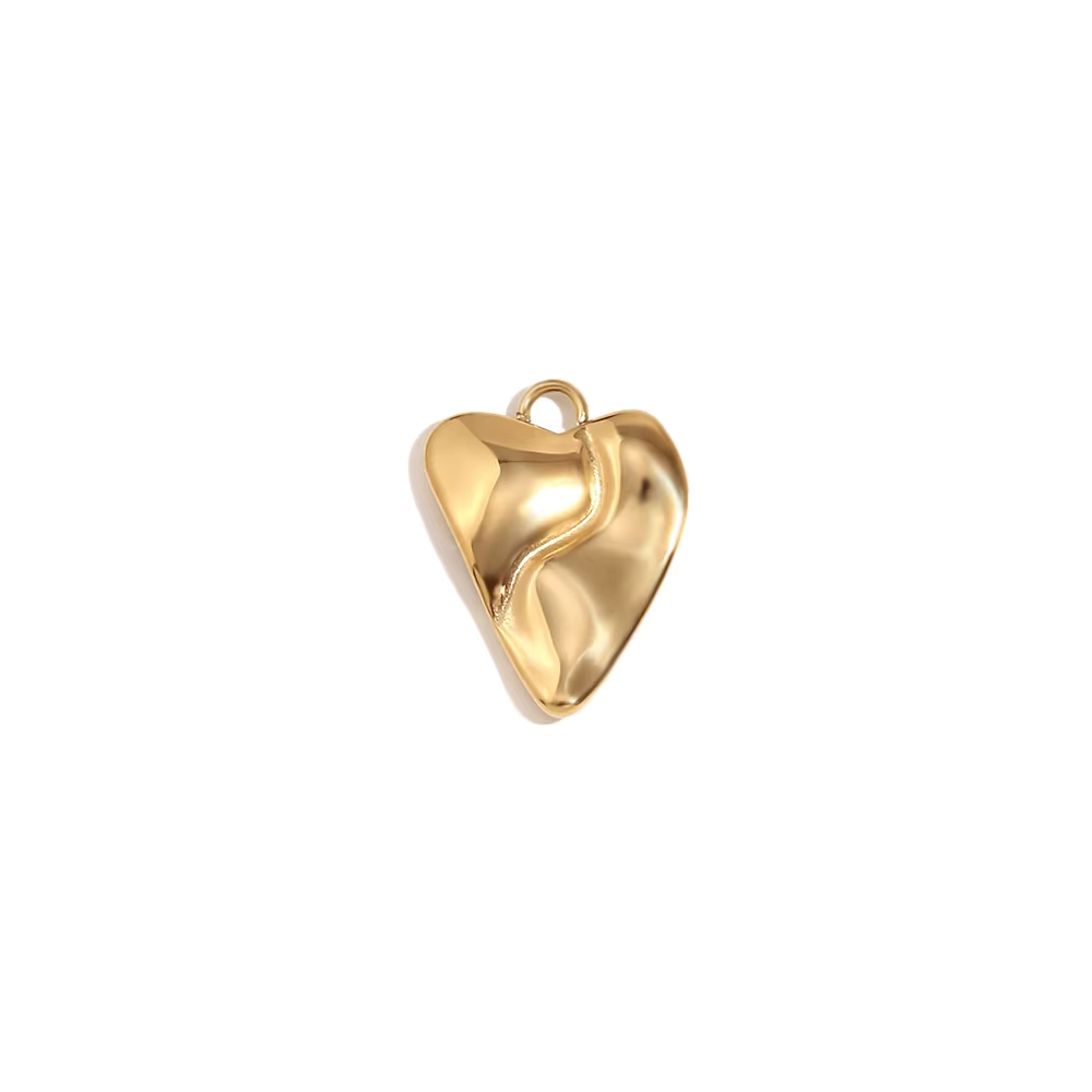 Irregular Heart Charm made of gold-plated stainless steel, featuring a unique, curved design.