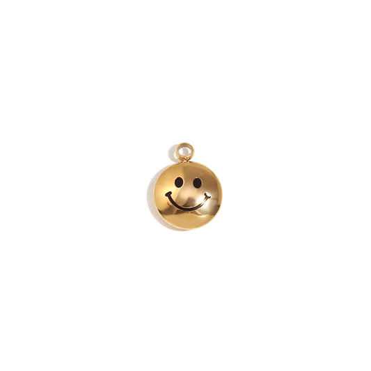 Gold smiley face charm on a white background - Kataleya Jewellery