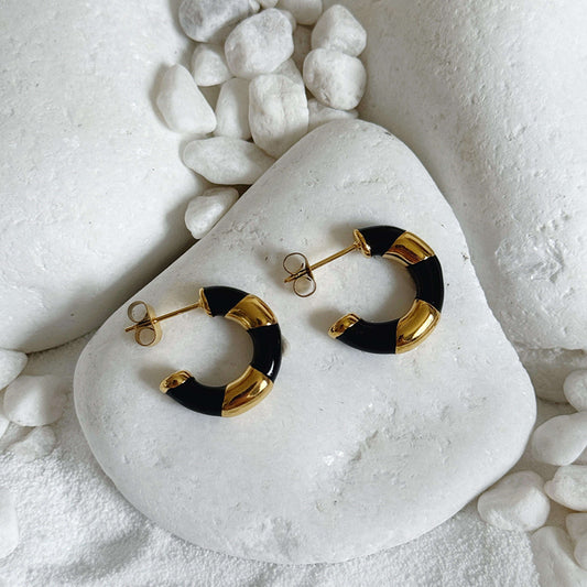 Black & Gold CC Hoop Earrings - Kataleya