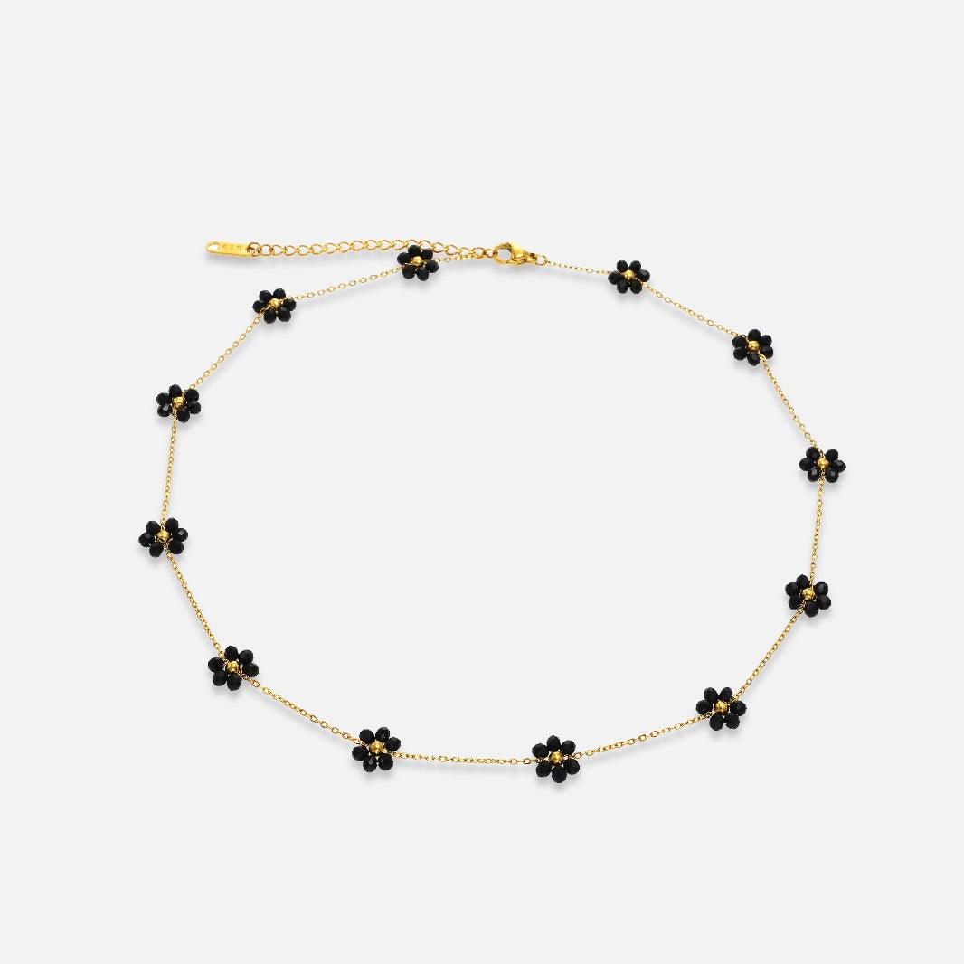 Black Daisy  Gold Necklace Choker - Kataleya