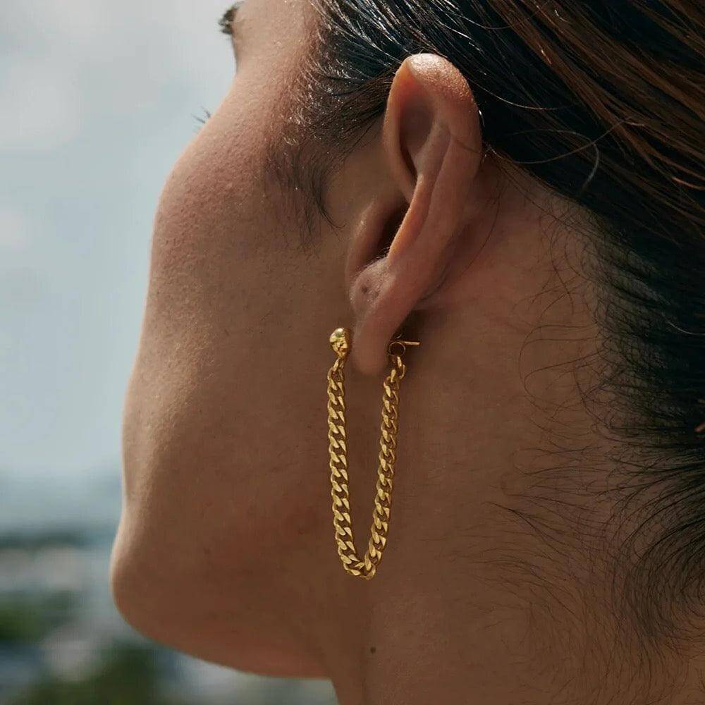 Chain Drop Hoop Earrings In Gold - Kataleya