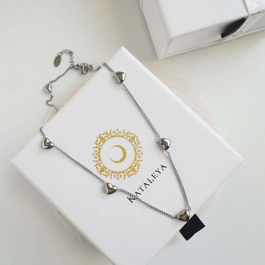 Corissa heart necklace and bracelet jewellery set in Silver - Kataleya