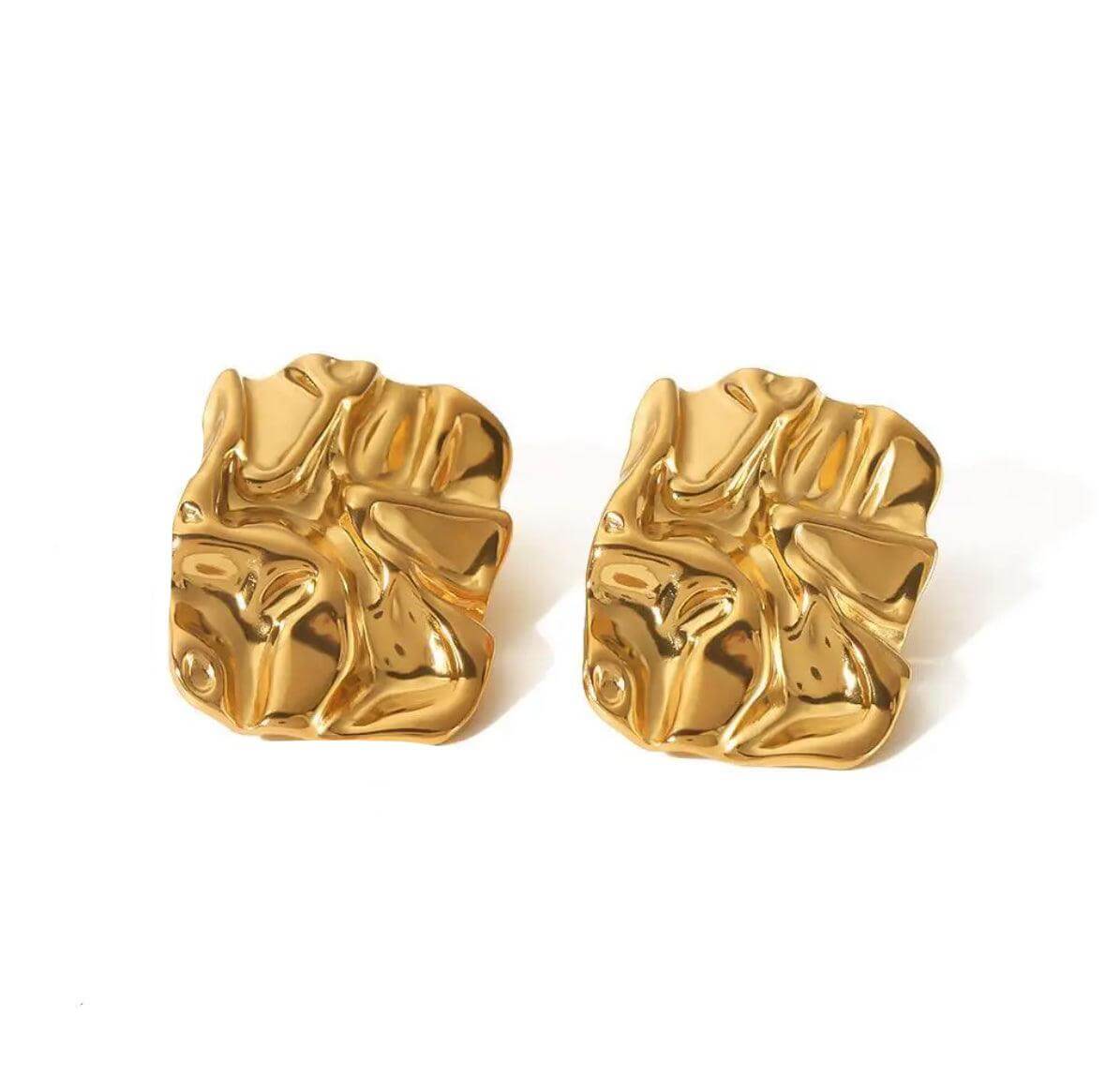 Crinkle Gold Stud Earrings - Kataleya