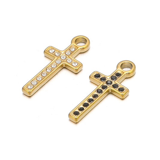 Small Cross Charms in gold with rhinestones, waterproof and tarnish free jewelry accents.