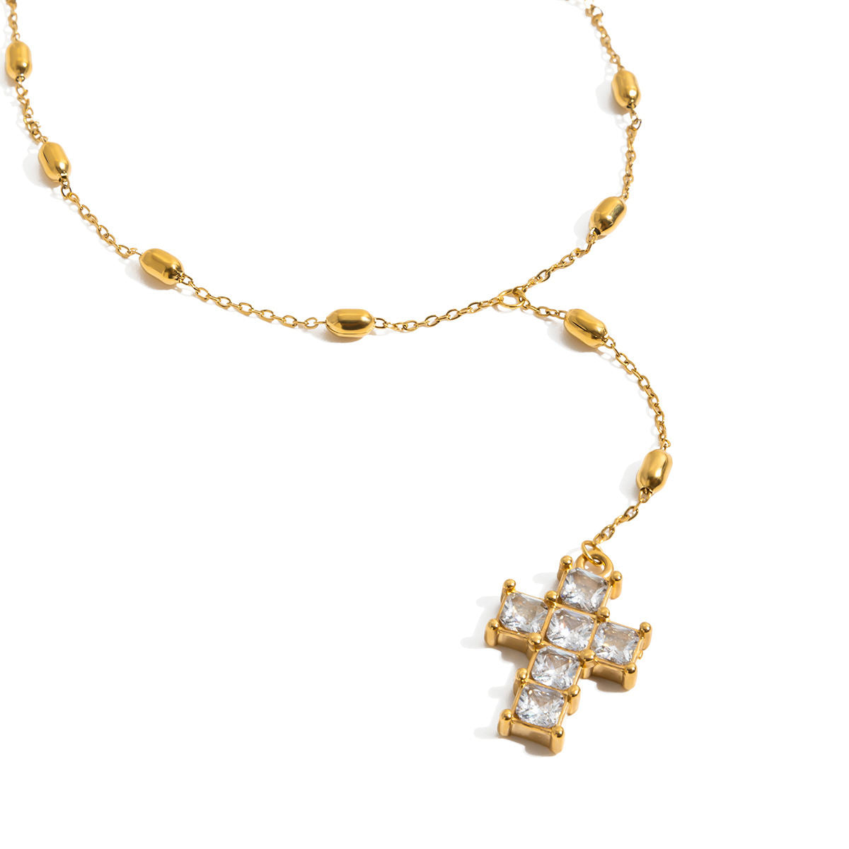 Veyra Cross Lariat Necklace | Gold Cross Drop Necklace