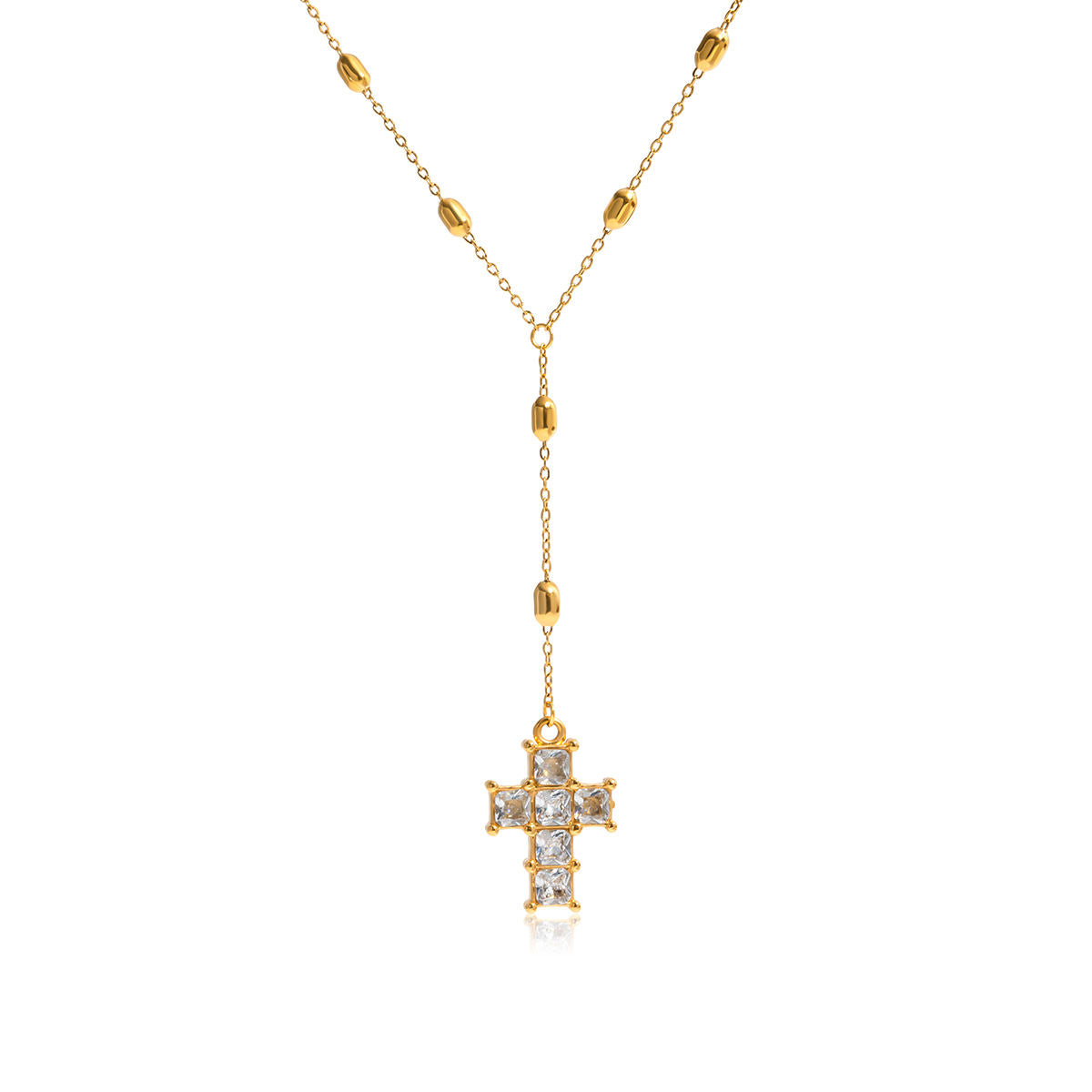 Veyra Cross Lariat Necklace | Gold Cross Drop Necklace