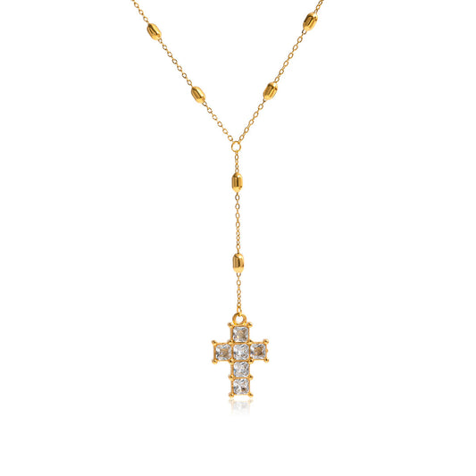 Veyra Cross Lariat Necklace | Gold Cross Drop Necklace