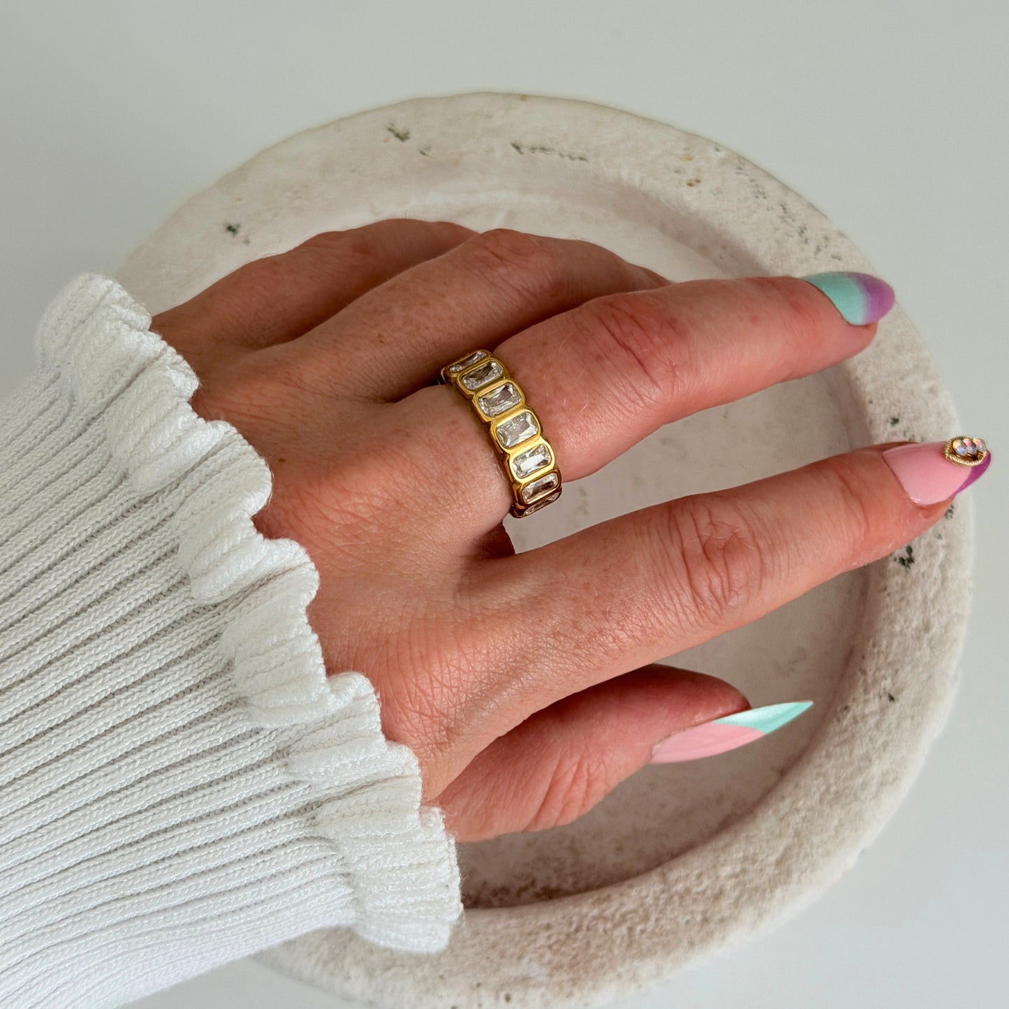 Veyra Crystal Ring | Gold Zircon Band Ring