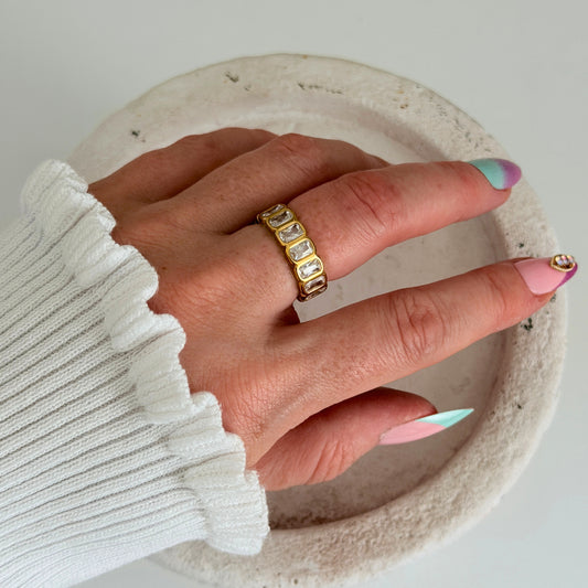Veyra Crystal Ring | Gold Zircon Band Ring