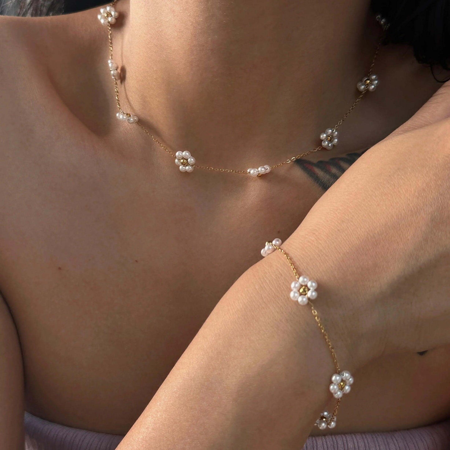 Daisy Pearl White Bracelet - Kataleya