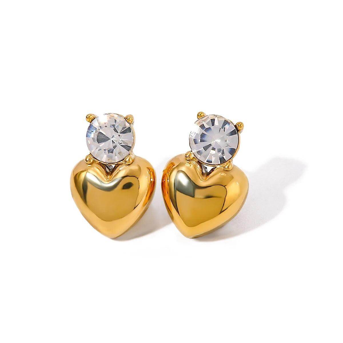 Gold Diamond Heart Studs - Kataleya