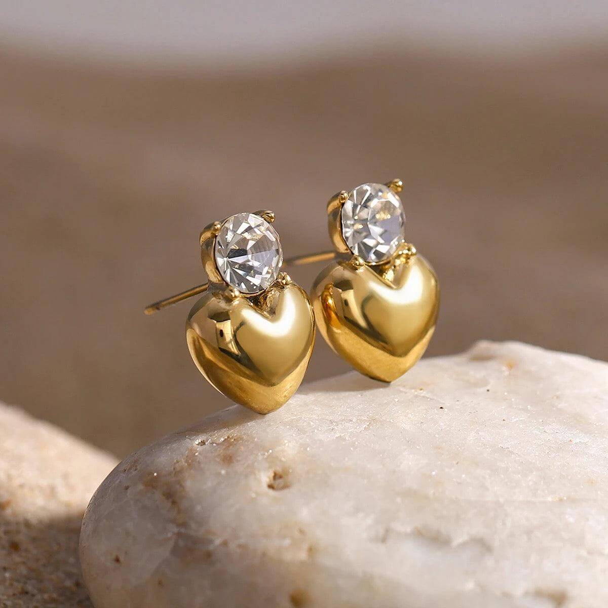 Gold Diamond Heart Studs - Kataleya