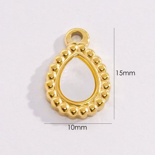 Gold teardrop-shaped pendant with measurements on a white background - Kataleya Jewellery