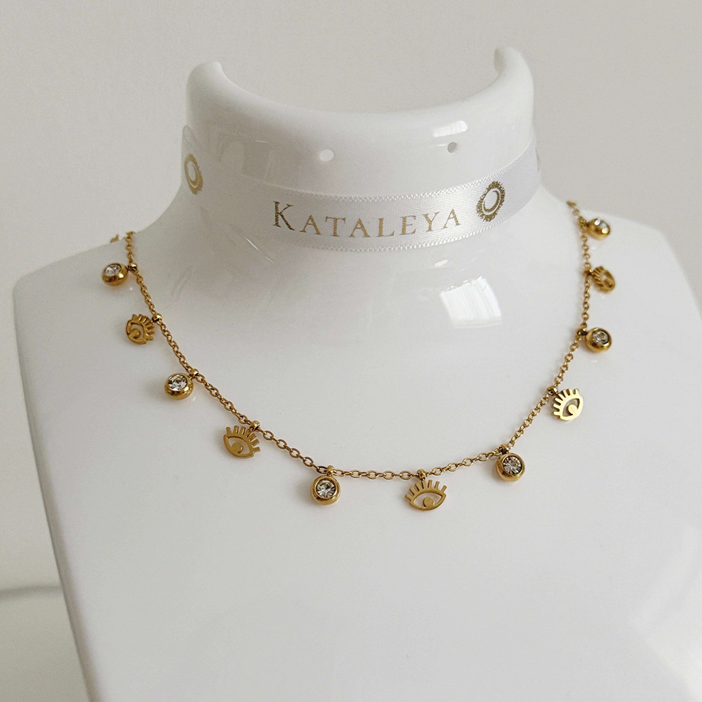 Evil Eye Gold Charm Necklace - Kataleya