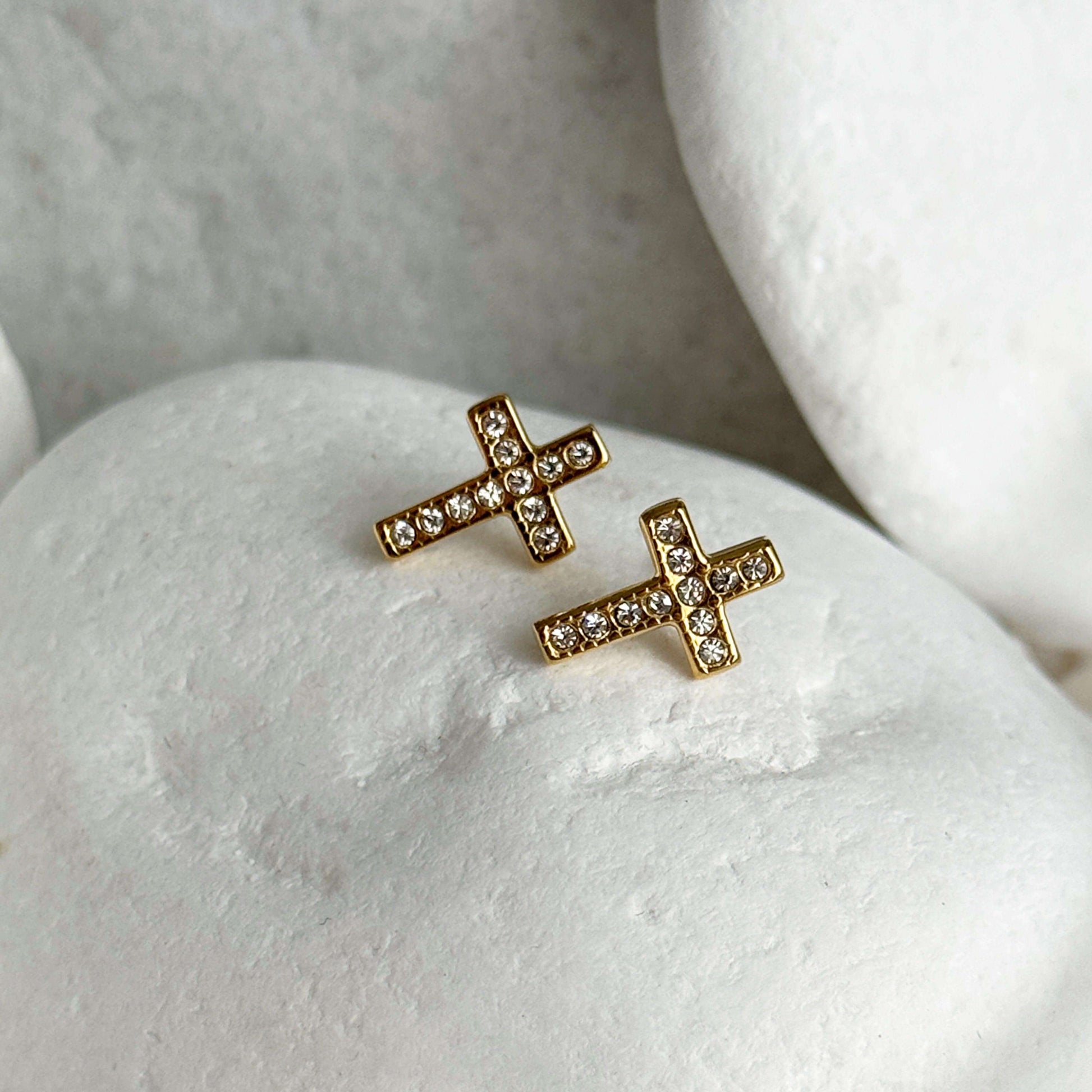 Gold Diamond Cross Studs - Kataleya