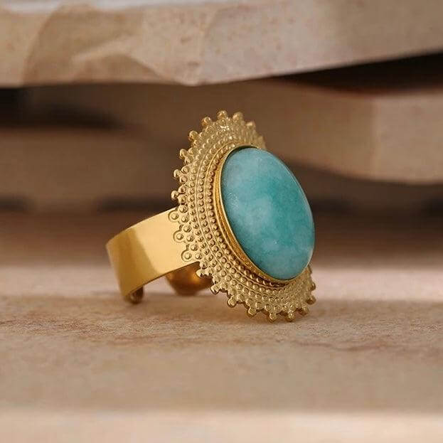 Havasu - Blue - Green Oval Stone Adjustable  Ring - Kataleya