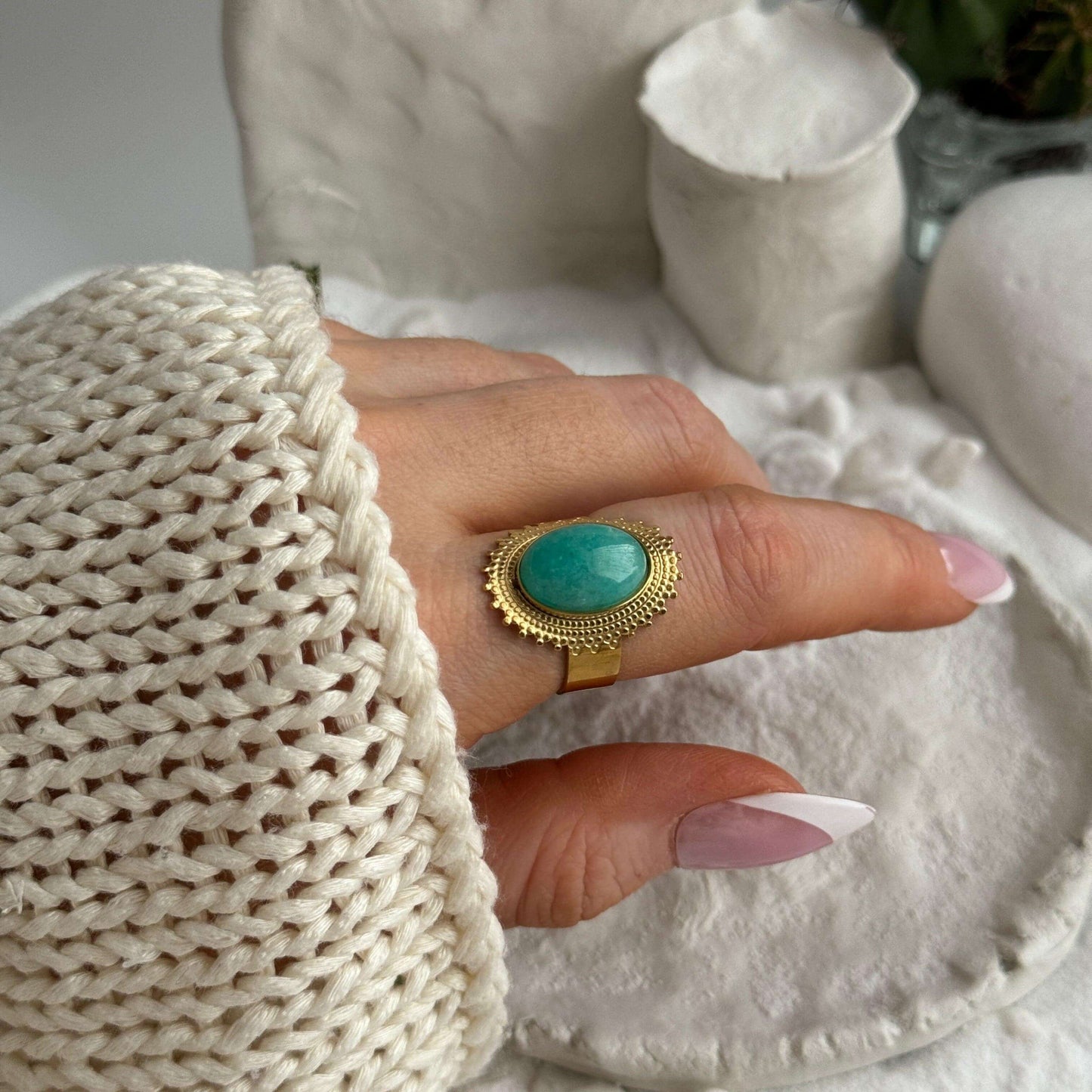 Havasu - Blue - Green Oval Stone Adjustable  Ring - Kataleya