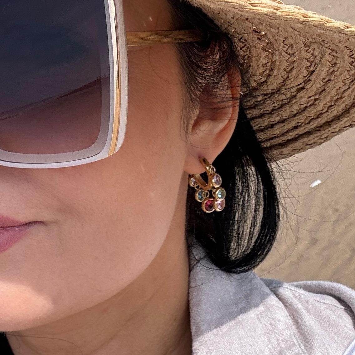 Huacachina Gold Tassel Earrings Adorned With Colourful Zirconia Stones - Kataleya