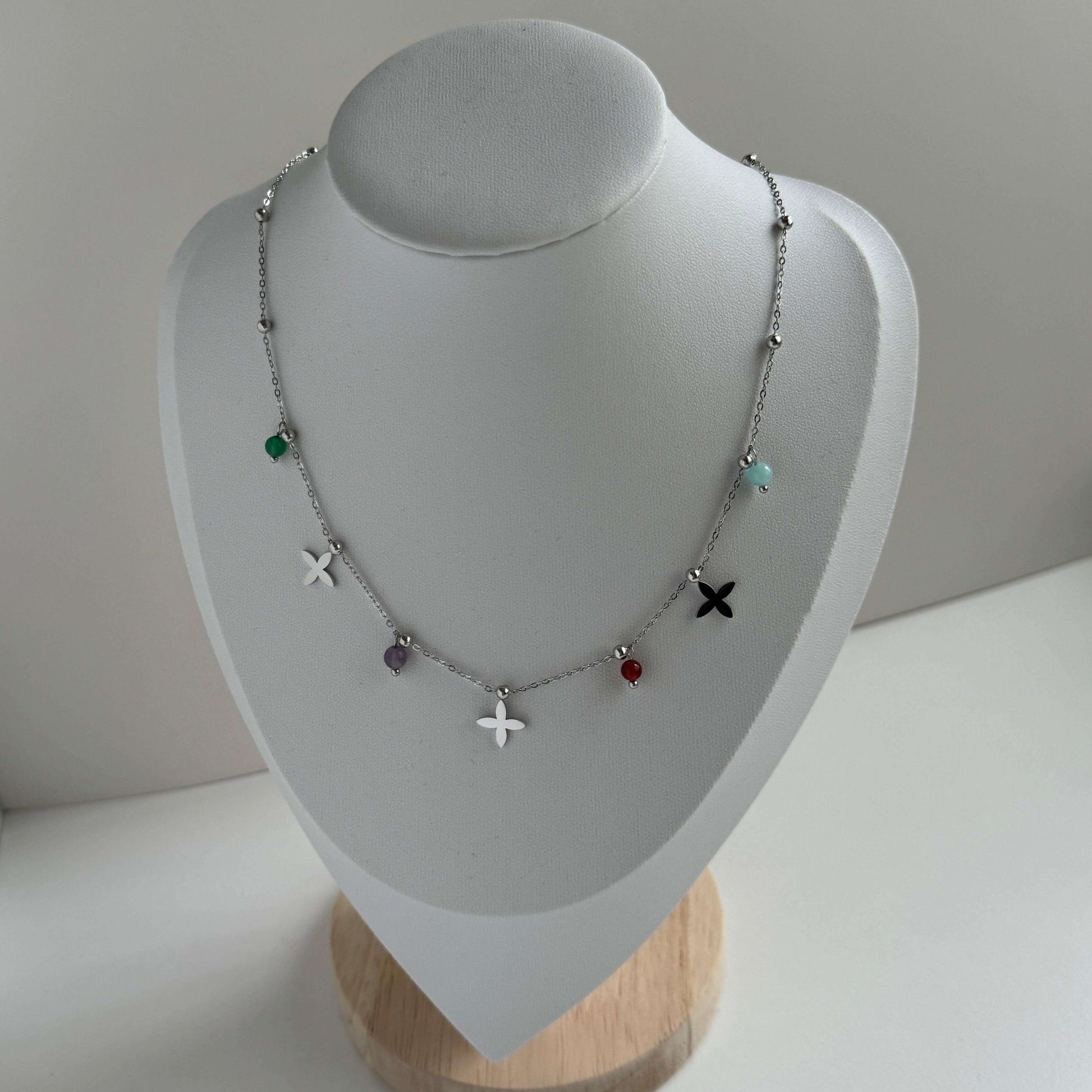 Huacachina Silver Charm Necklace Adorned With Colourful Zirconia Stones - Kataleya