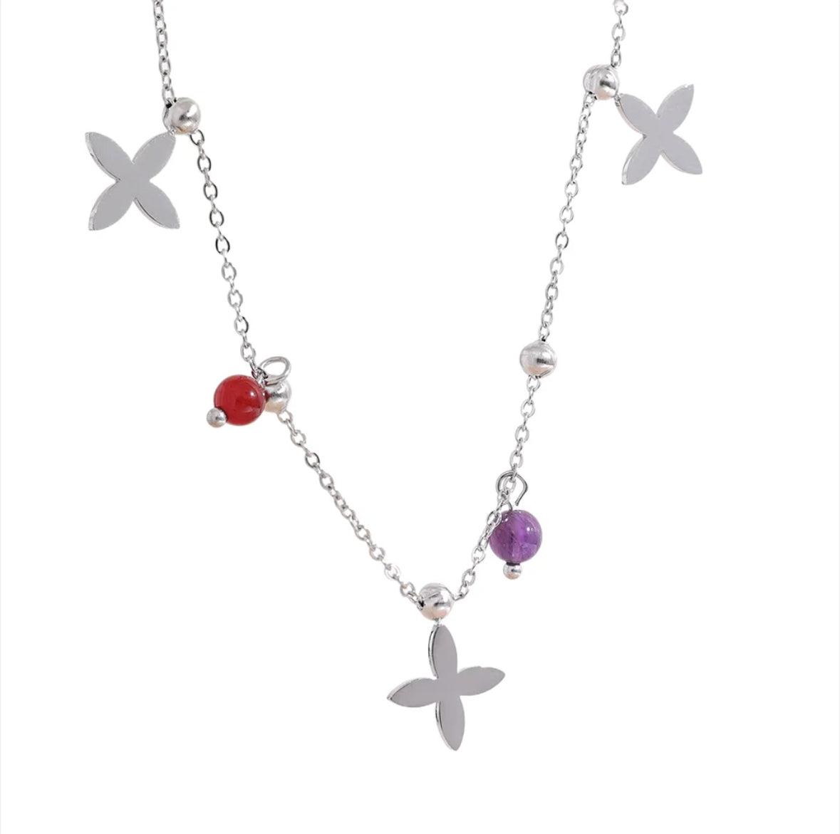 Huacachina Silver Charm Necklace Adorned With Colourful Zirconia Stones - Kataleya