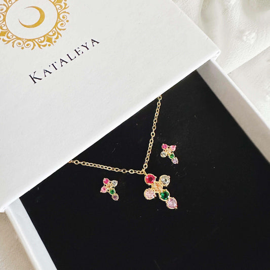 Leilani Colourful Zirconia Cross Jewellery Set - Kataleya