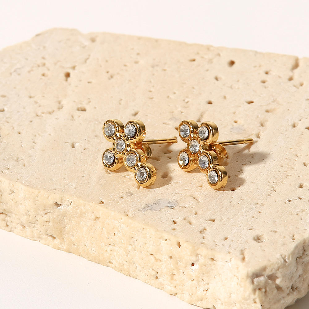 Vera Cross Stud Earrings | Gold Crystal Cross Earrings