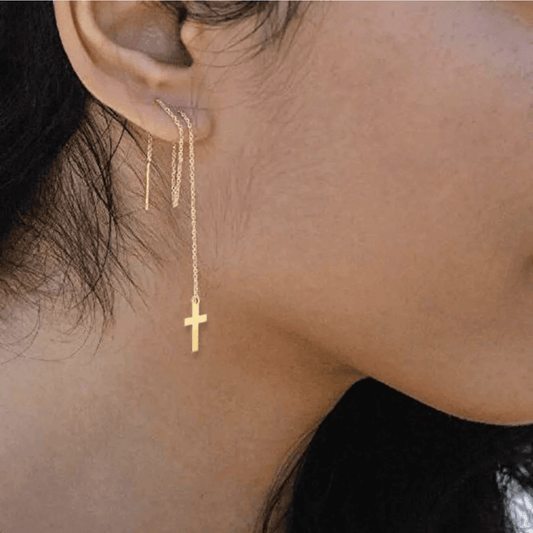 Mini Cross Threader Earrings - Kataleya