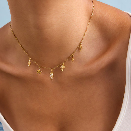 Calista Ocean Charm Necklace | Gold Coastal Charm Necklace