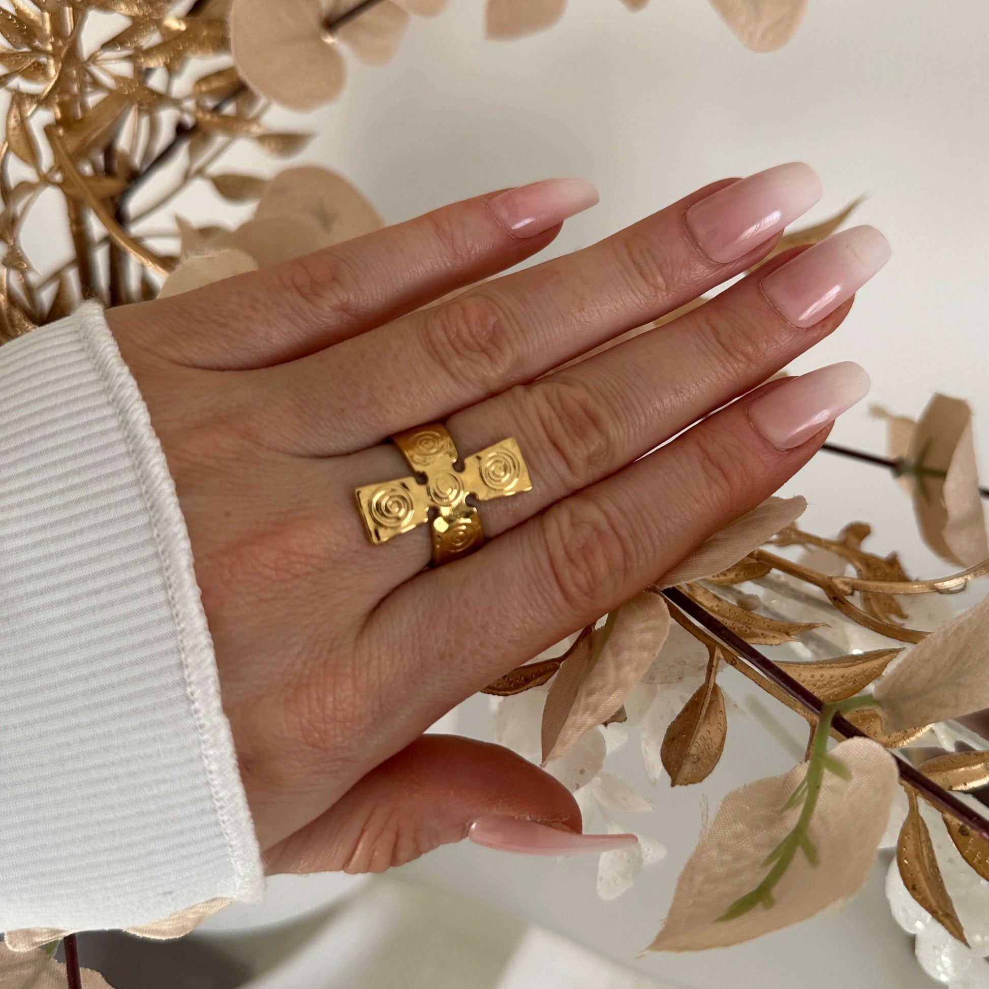 Morrigan Gold Chunky Cross Adjusatble Ring - Kataleya